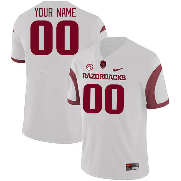 Custom Arkansas Razorbacks Name And Number College Football Jerseys Stitched-White - Click Image to Close
